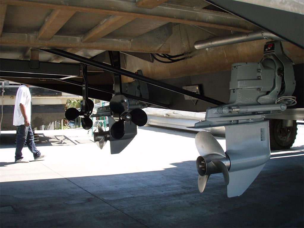 stern installation of HyraNautics thrusters